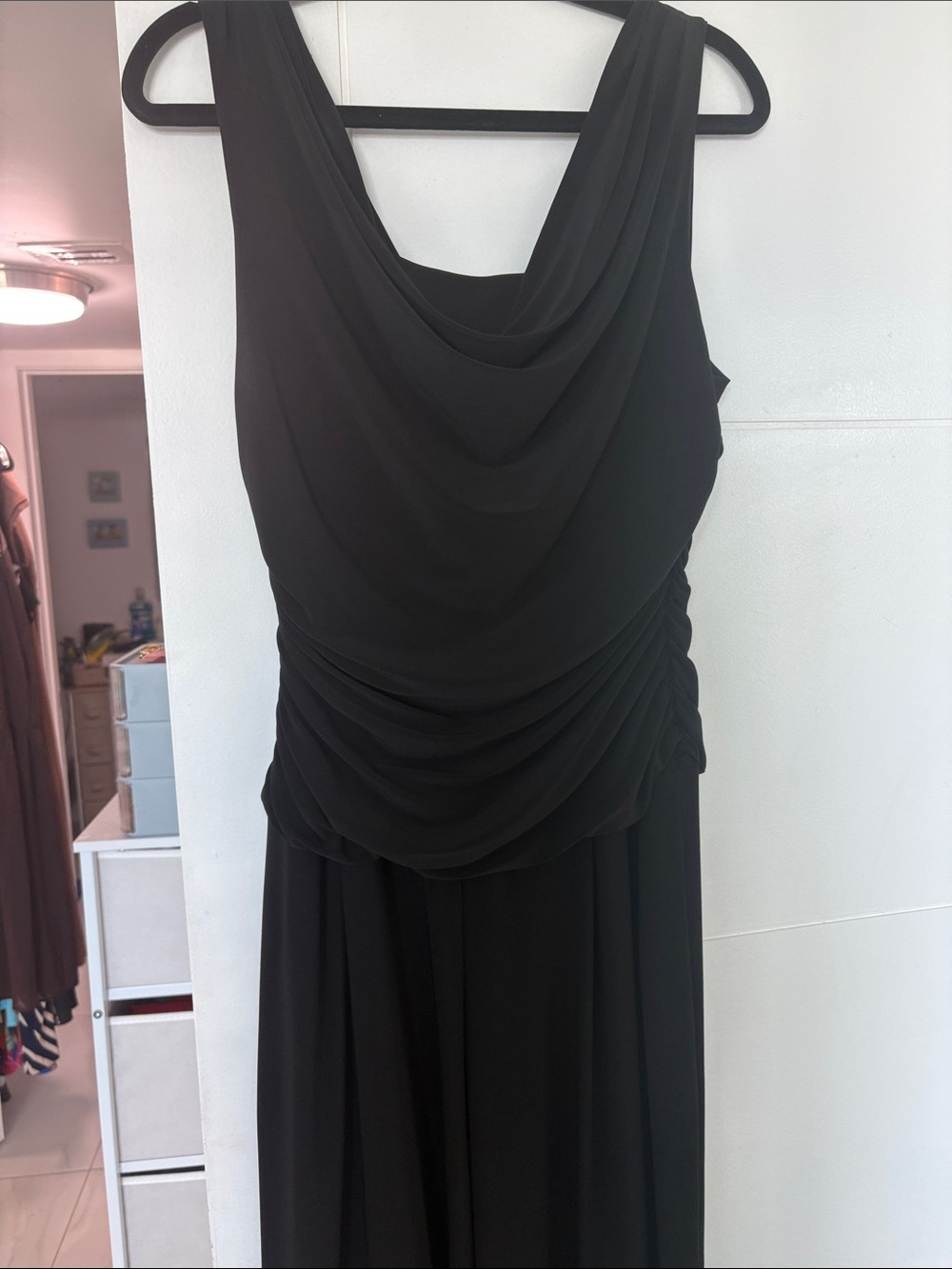 Draped Black Maxi Jumpsuit with Cowl Neck